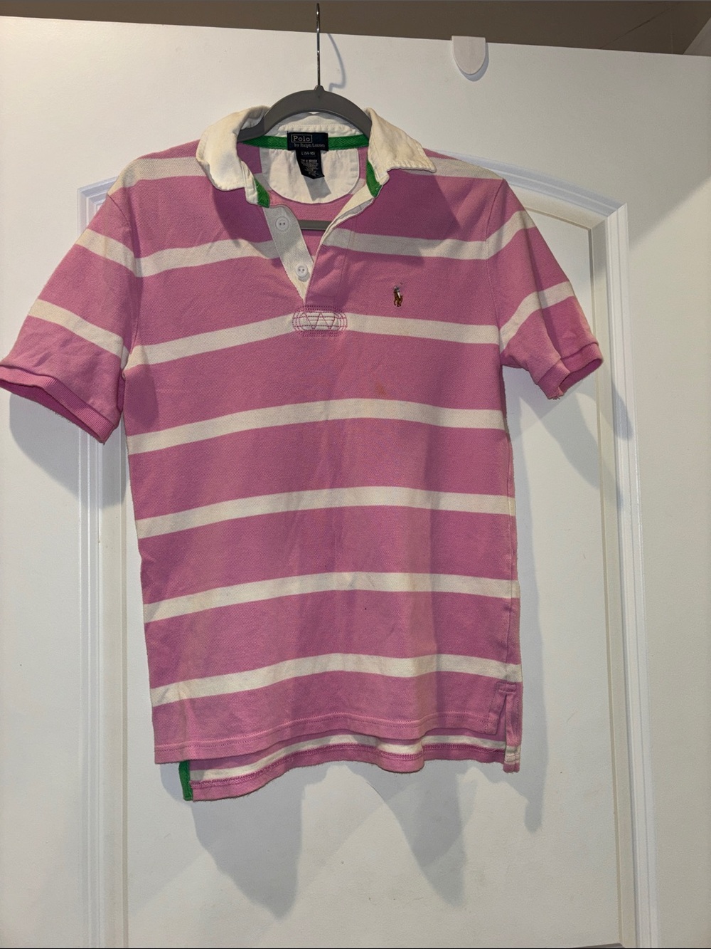 Ralph Lauren Pink and White Striped Polo with Embroidered Pony